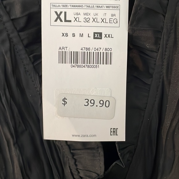 NWT Zara black shirred shirt size XL - Picture 6 of 7